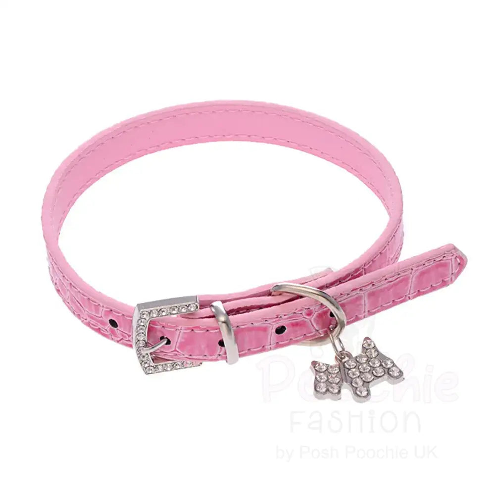 Mock Croc Rhinestone Charm Dog Collar in Pink - Posh Pawz - 2