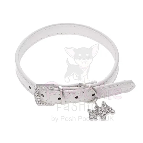 Mock Croc Rhinestone Charm Dog Collar in White - Posh Pawz - 2