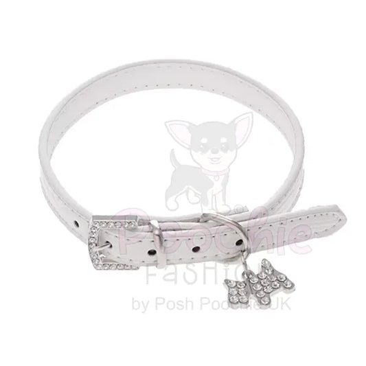 Mock Croc Rhinestone Charm Dog Collar in White - Posh Pawz - 2