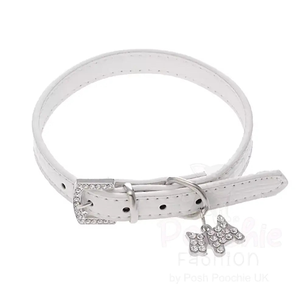 Mock Croc Rhinestone Charm Dog Collar in White - Posh Pawz - 2