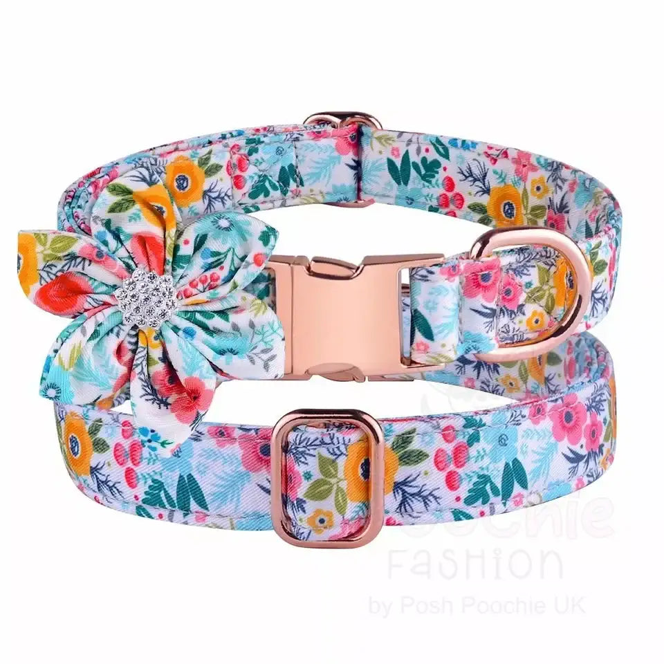 Multi Floral Padded Dog Collar with Flower - Posh Pawz - 2