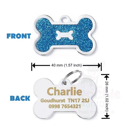 Personalised Glitter Bone Pet Id Tag Blue - Posh Pawz - 2