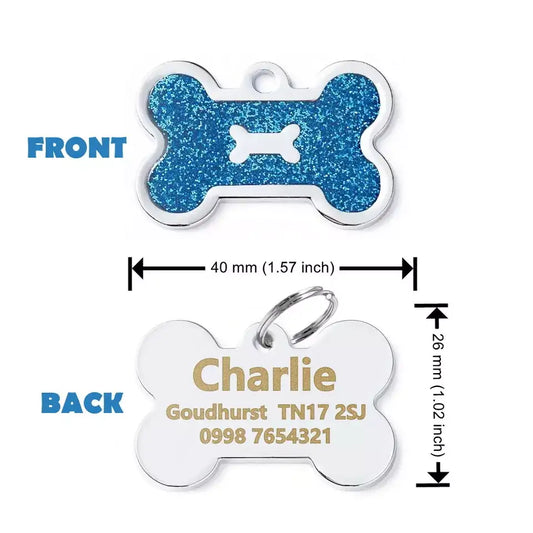 Personalised Glitter Bone Pet Id Tag Blue - Posh Pawz - 2