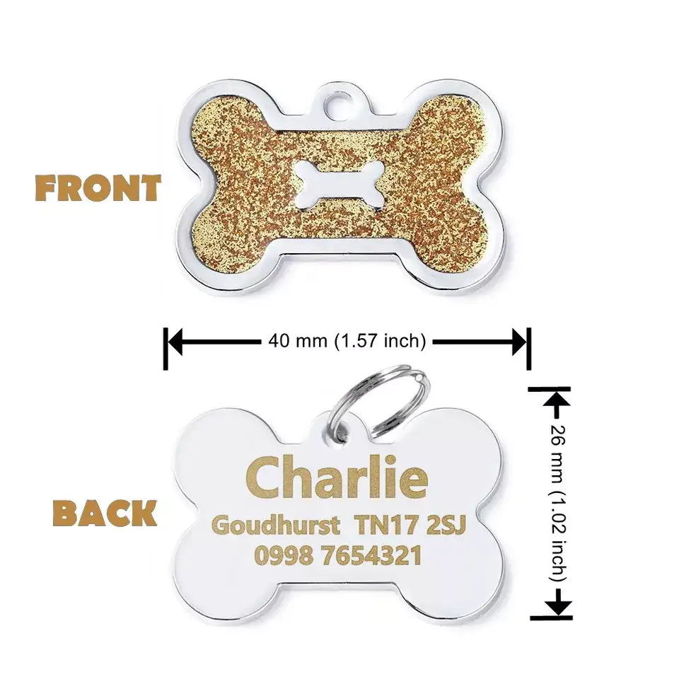 Personalised Glitter Bone Pet Id Tag Gold - Posh Pawz - 2