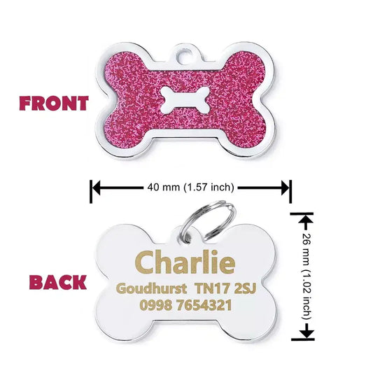 Personalised Glitter Bone Pet Id Tag Hot Pink - Posh Pawz - 2
