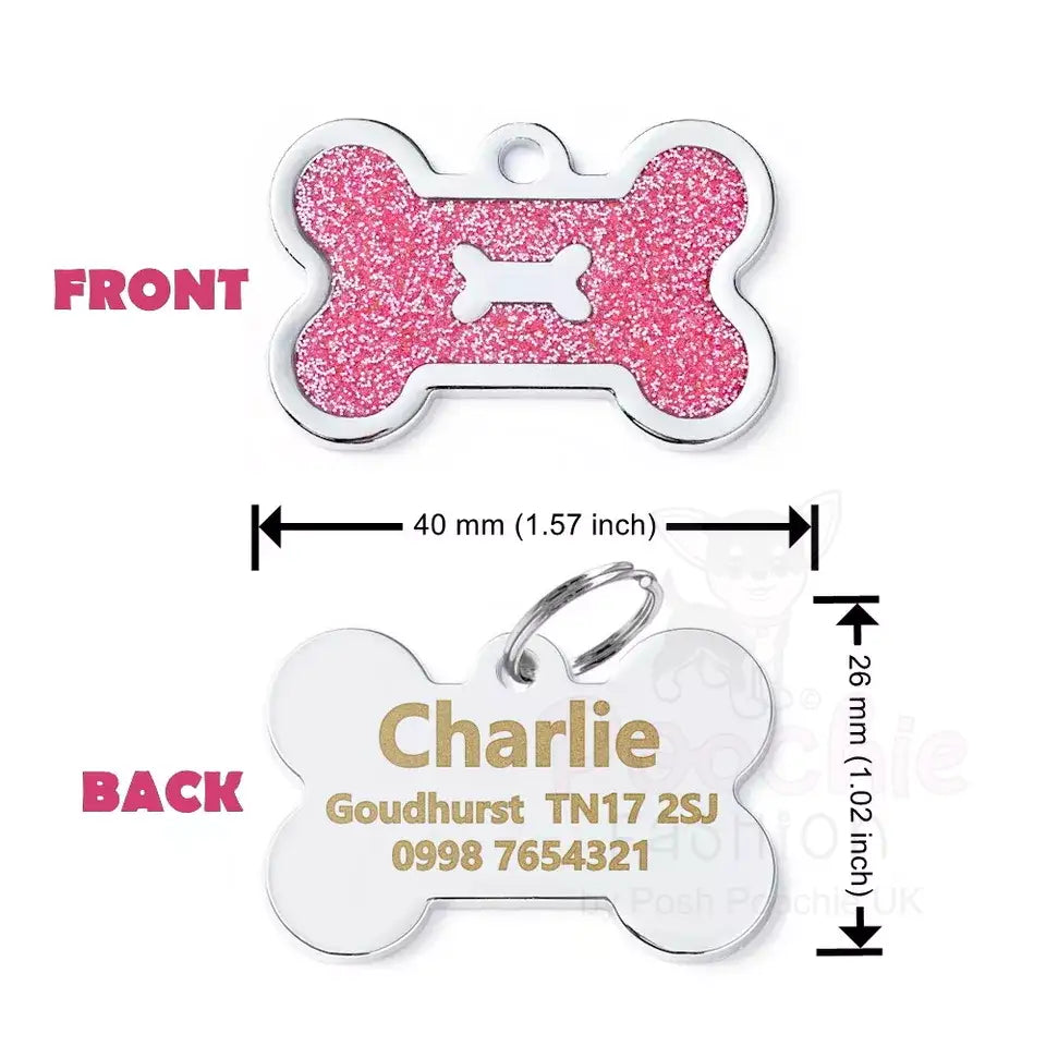 Personalised Glitter Bone Pet Id Tag Pink - Posh Pawz - 2