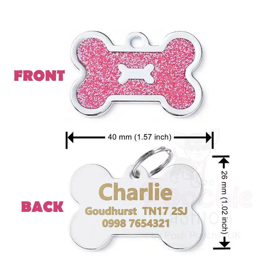 Personalised Glitter Bone Pet Id Tag Pink - Posh Pawz - 2
