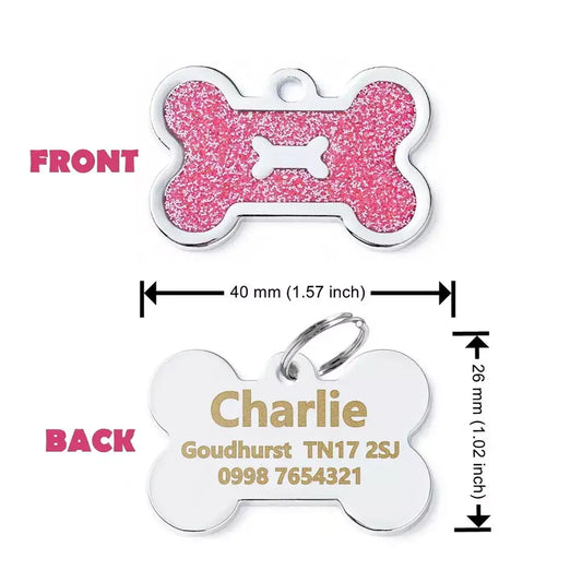 Personalised Glitter Bone Pet Id Tag Pink - Posh Pawz - 2