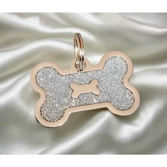 Personalised Glitter Bone Pet Id Tag Silver - Posh Pawz - 1