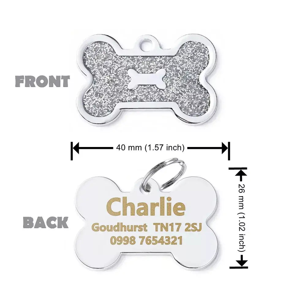 Personalised Glitter Bone Pet Id Tag Silver - Posh Pawz - 2