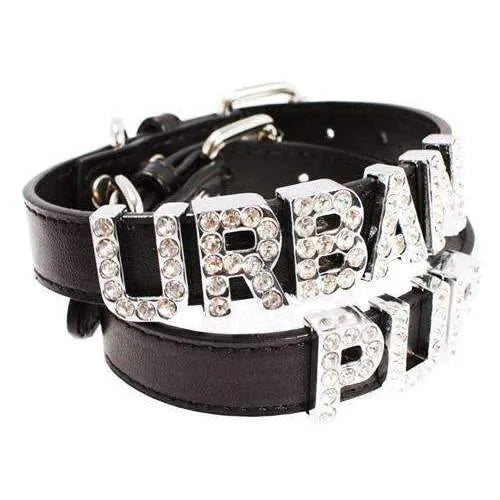 Personalised Leather Diamante Dog Collar in Black - Poochie Fashion - 3