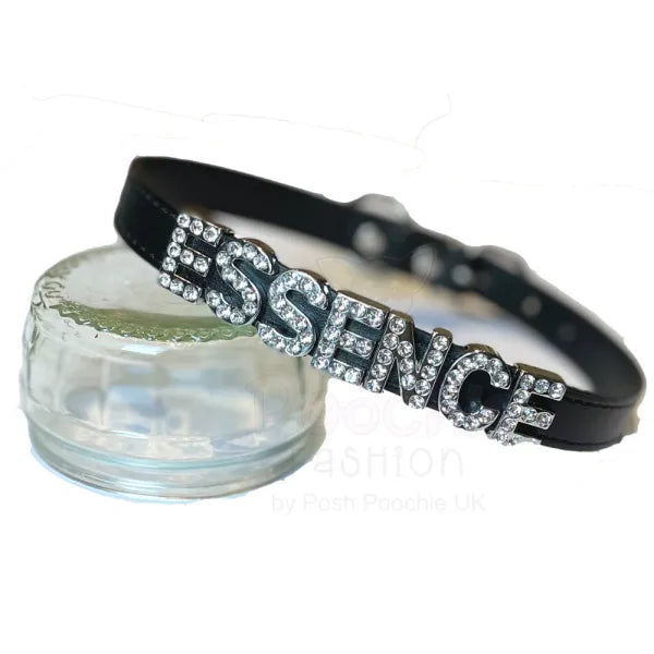 Personalised Leather Diamante Dog Collar in Black - Poochie Fashion - 2