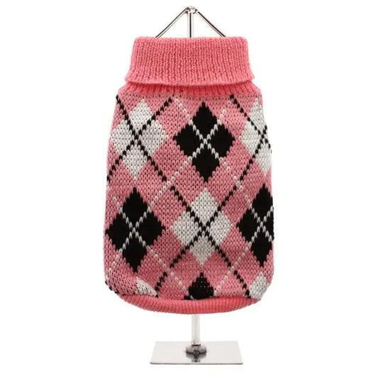 Pink and Black Argyle Dog Jumper - Posh Pawz - 1