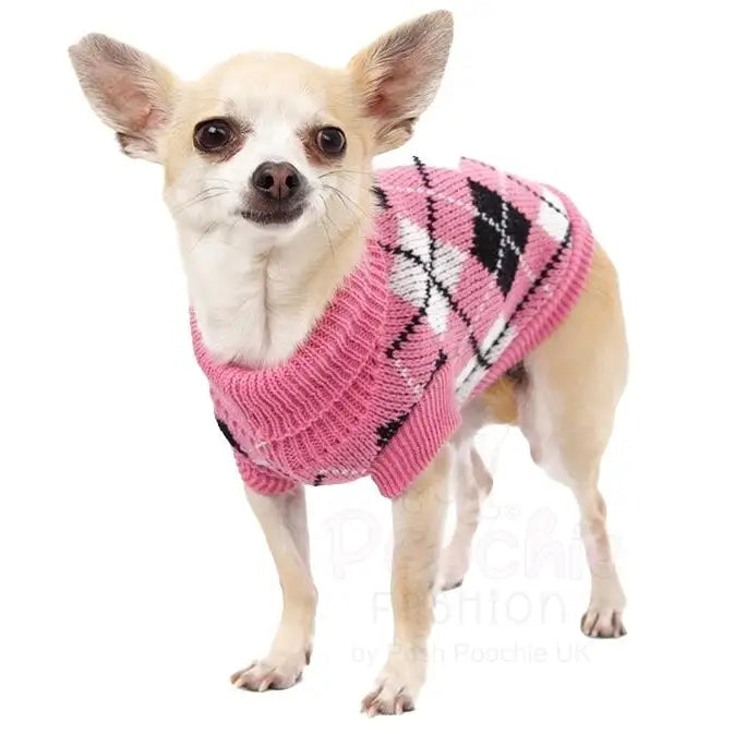 Pink and Black Argyle Dog Jumper - Posh Pawz - 2