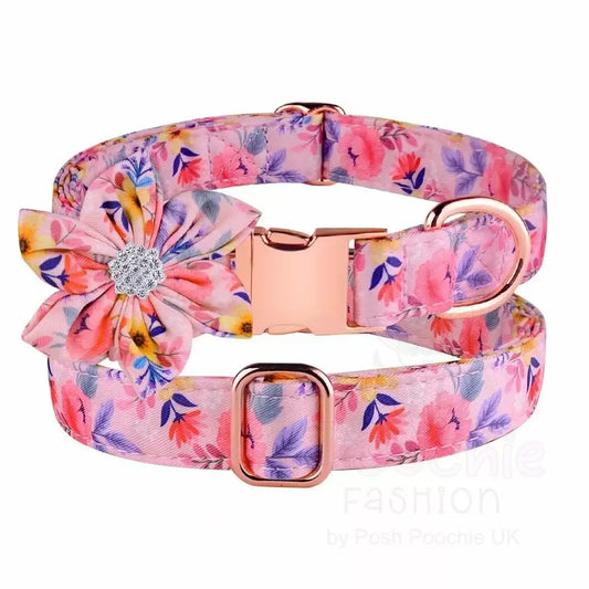 Pink Floral Padded Dog Collar with Flower - Posh Pawz - 2
