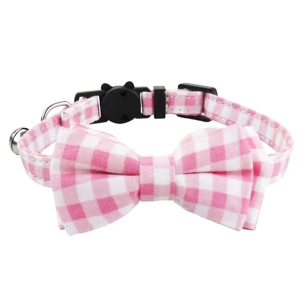 Pink Gingham Check Bow Cat Collar - Posh Catz - 1