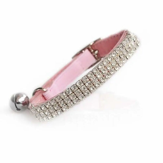 Pink Velvet Luxury Rhinestone Crystal Cat Collar - Posh Catz - 1