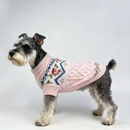 Pink Vintage Rose Chunky Cable Knit Dog Jumper - Posh Pawz - 2
