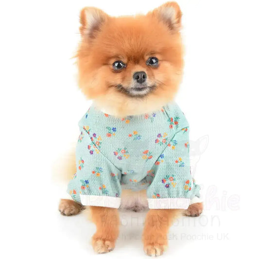 Pretty Floral Small Dog Pyjamas Blue - Posh Pawz - 2