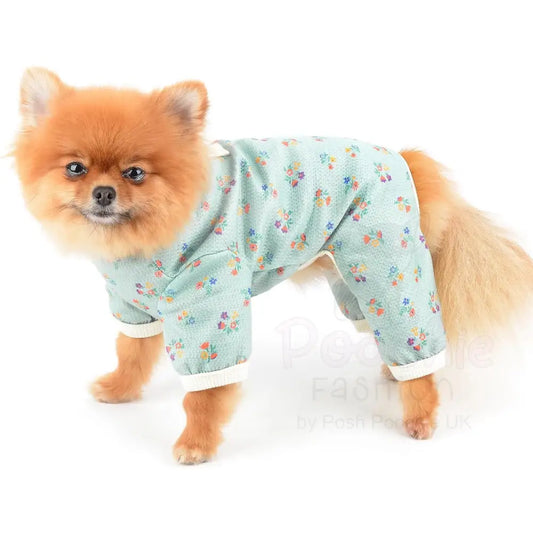 Pretty Floral Small Dog Pyjamas Green - Posh Pawz - 2