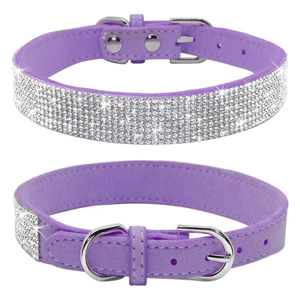 Purple Crystal Eco Suede Dog Collar Posh Pawz 1