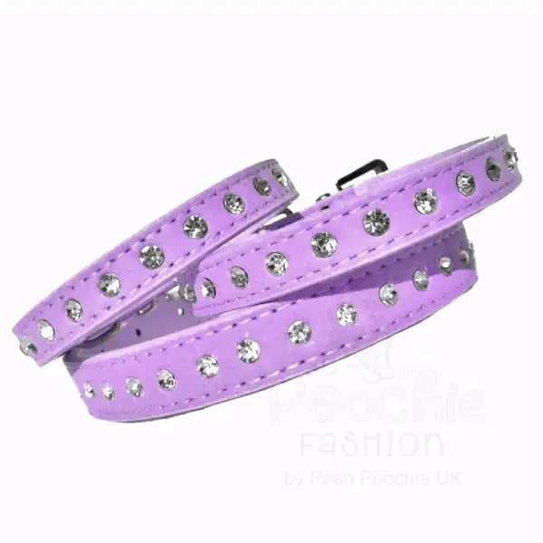 Purple Eco Suede Diamante Dog Collar - Posh Pawz - 2