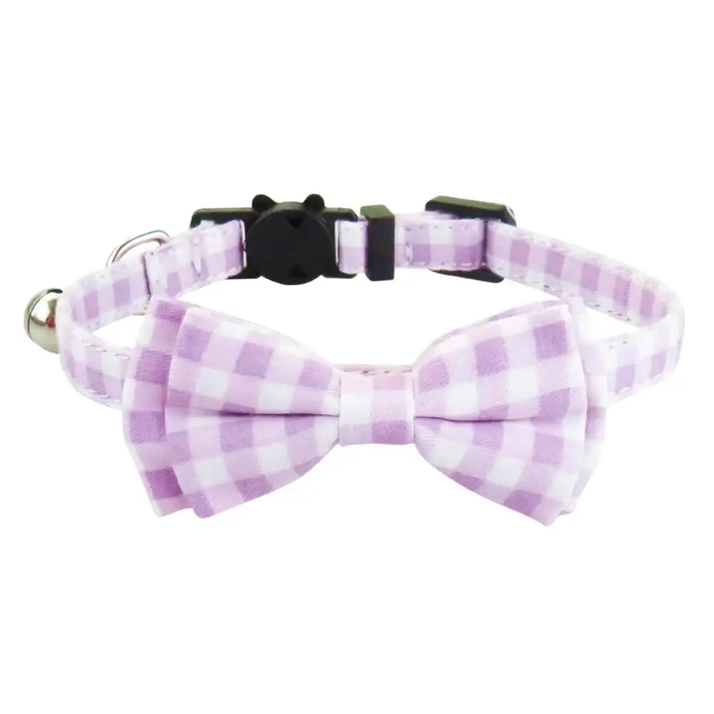 Purple Gingham Check Bow Cat Collar - Posh Catz - 1
