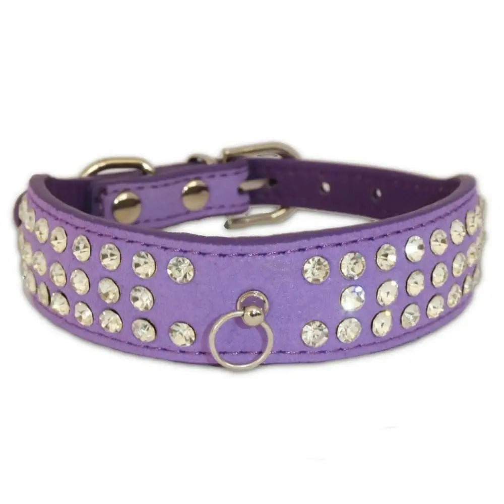 Purple Triple Rhinestone Eco-suede Dog Collar - Posh Pawz - 1