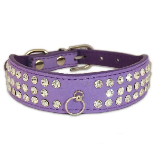 Purple Triple Rhinestone Eco-suede Dog Collar - Posh Pawz - 1