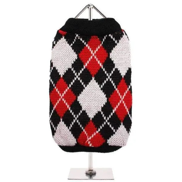 Red and Black Argyle Dog Jumper - Urban - 1