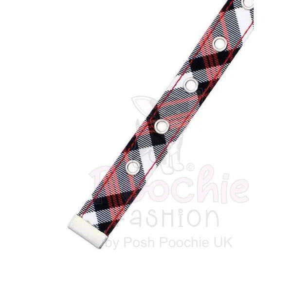 Red and White Tartan Plaid Fabric Dog Collar - Urban - 3