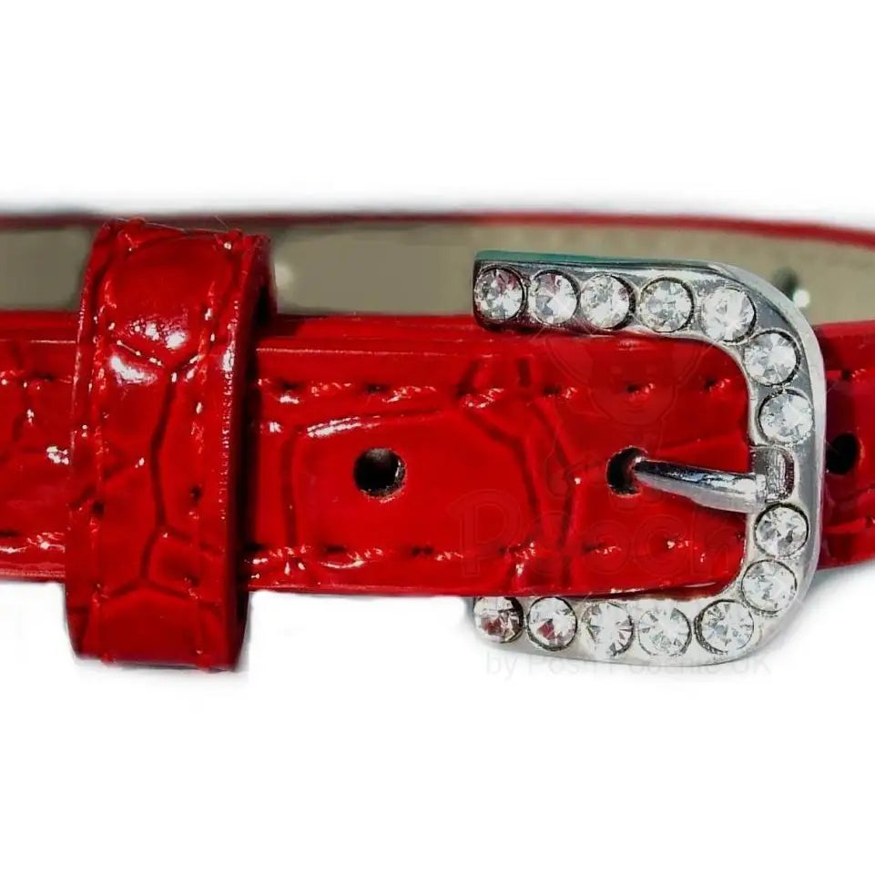 Red Croc Crystal Hearts Dog Collar - Posh Pawz - 2