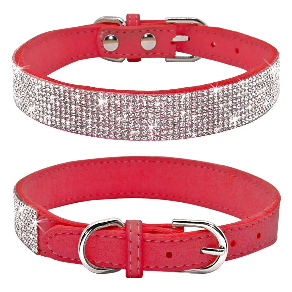 Red Crystal Eco-suede Dog Collar - Posh Pawz - 1