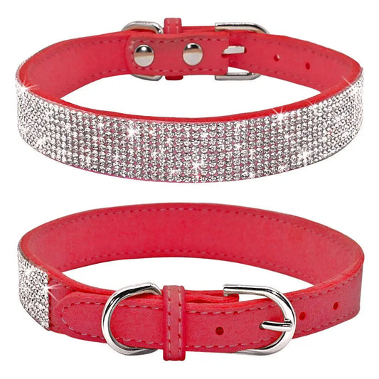 Red Crystal Eco-suede Dog Collar - Posh Pawz - 1