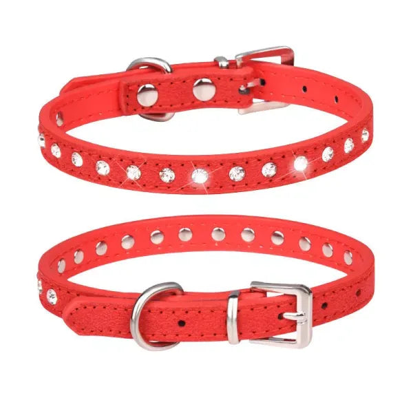Red Eco Suede Diamante Dog Collar - Posh Pawz - 1