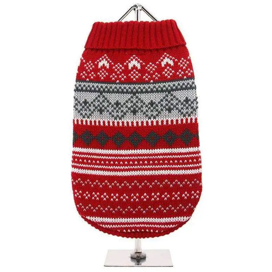 Red Fair Isle Luxury Vintage Dog Jumper Medium - Sale - 2