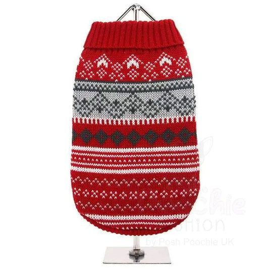 Red Fair Isle Luxury Vintage Dog Jumper Xl - Sale - 2