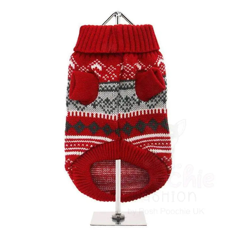 Red Fair Isle Luxury Vintage Dog Jumper Xl - Sale - 3