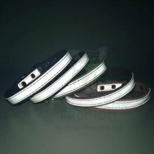 Red Night Reflective Eco-leather Dog Collar - Posh Pawz - 2