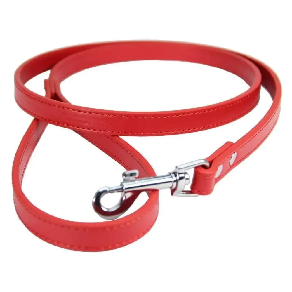 Red Plain Leather Dog Lead - Poochie Fashion - 1