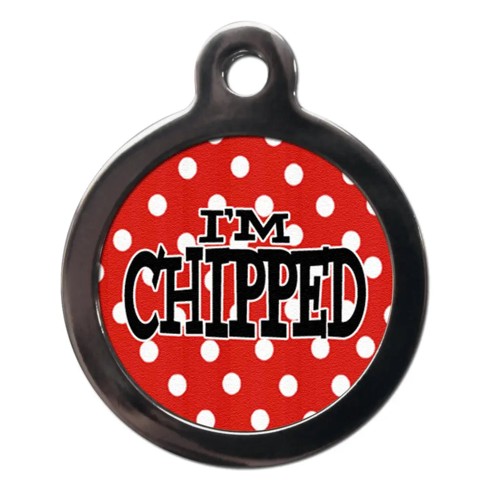Red Polka Dot I’m Chipped Cat Id Tag - Ps Pet Tags - 1