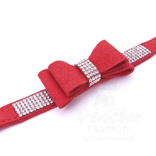 Red Sparkle Bow Eco-suede Dog Collar - Posh Pawz - 2