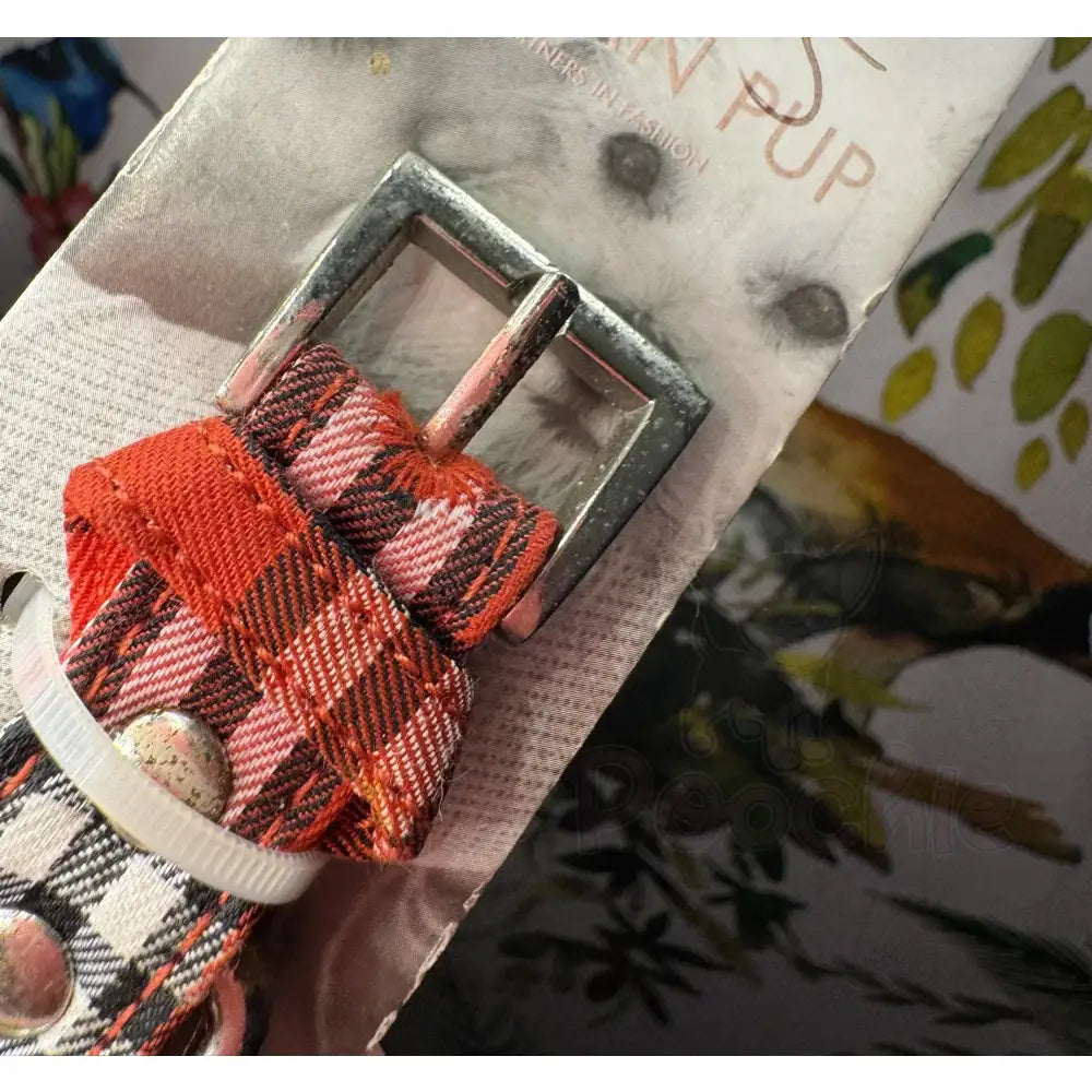 Red Tartan Fabric Dog Collar - Faults - Small - Sale - 3