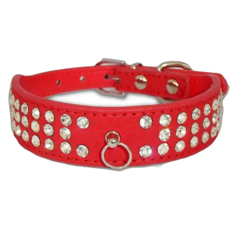 Red Triple Rhinestone Eco-suede Dog Collar - Posh Pawz - 1