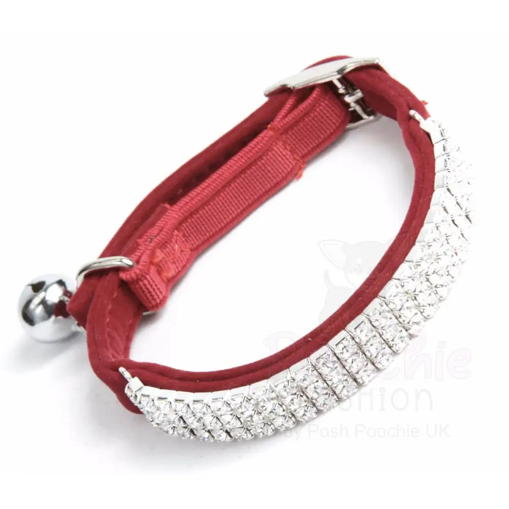 Red Velvet Luxury Rhinestone Crystal Cat Collar - Posh Catz - 3