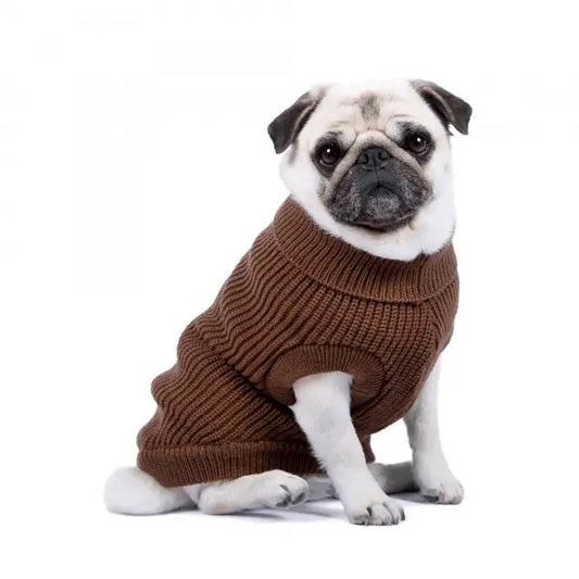 Ribbed Turtle Neck Supersoft Dog Jumper in Cocoa Brown - Rich Paw - 1
