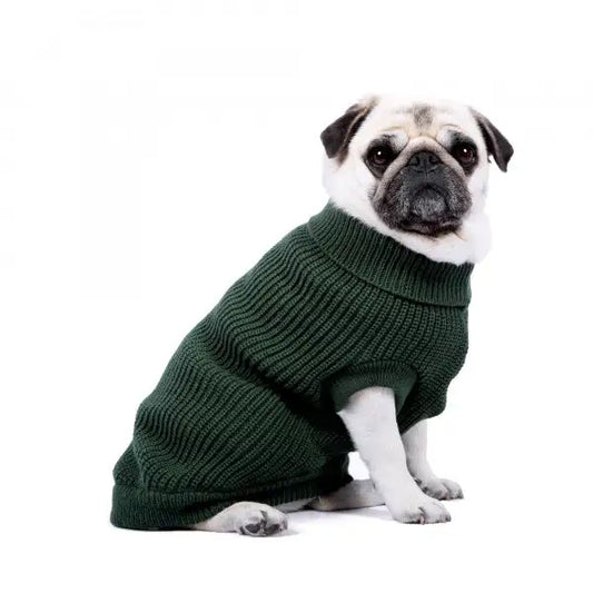 Ribbed Turtle Neck Supersoft Dog Jumper in Forest Green - Rich Paw - 1