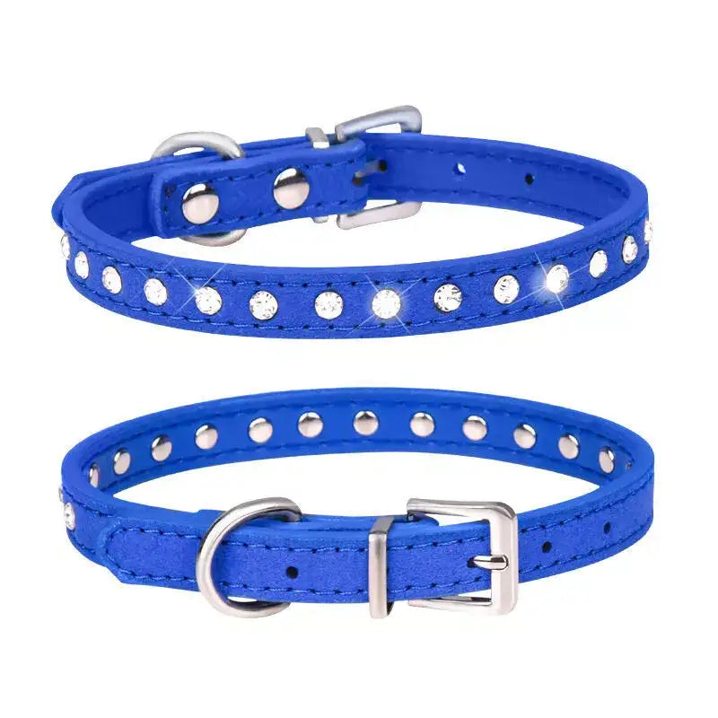 Royal Blue Eco Suede Diamante Dog Collar - Posh Pawz - 1