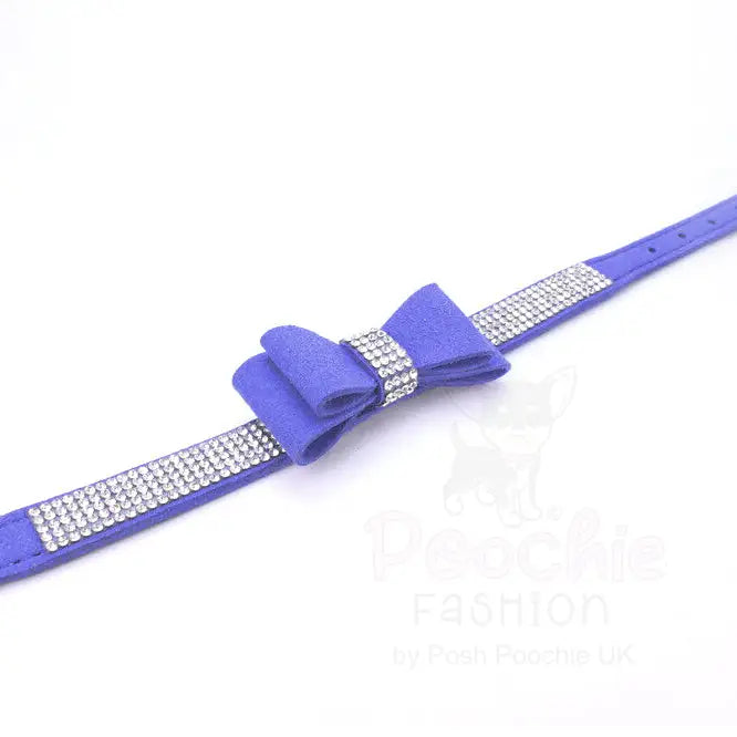 Royal Blue Sparkle Bow Eco-suede Dog Collar - Posh Pawz - 2