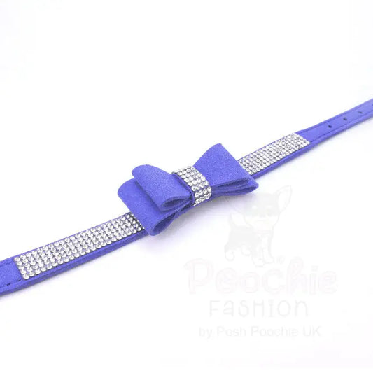 Royal Blue Sparkle Bow Eco-suede Dog Collar - Posh Pawz - 2